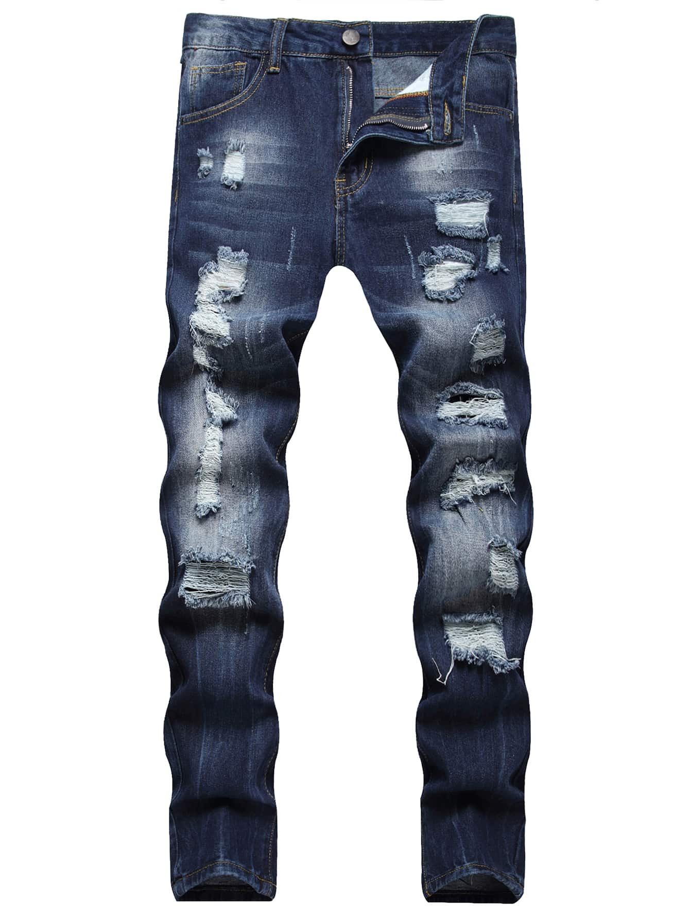 Men Cotton Dark Washed Ripped Jeans | SHEIN