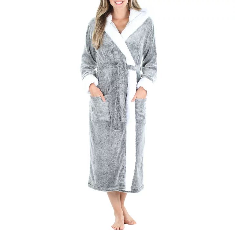 Sleepyheads Women's Fleece Long Sleeve Robe Sherpa-Lined Hooded Bathrobe | Walmart (US)