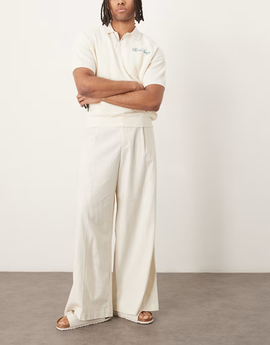 ASOS DESIGN smart extreme wide leg linen blend trousers with front pleat in white | ASOS (Global)
