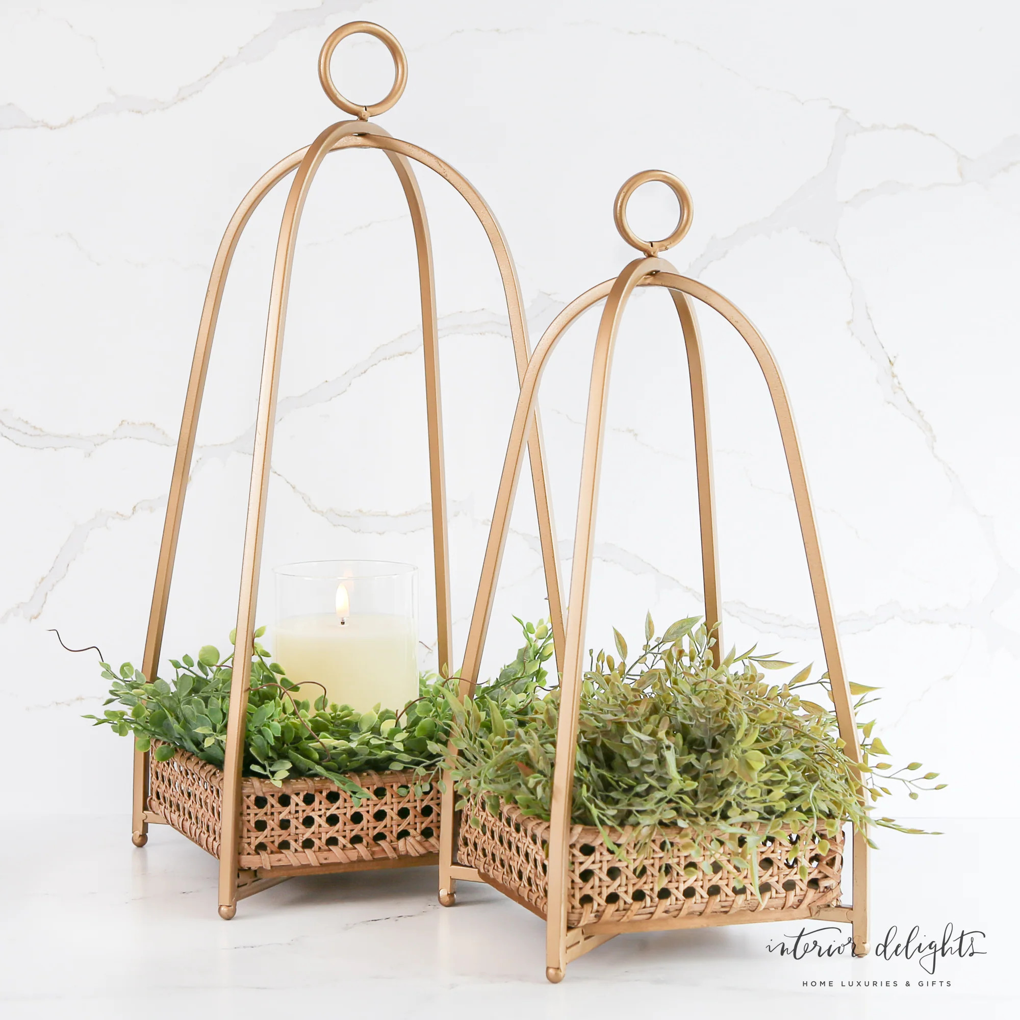 Cane Lanterns: Two Options-Bundle OR Set of Lanterns without Greenery | Interior Delights