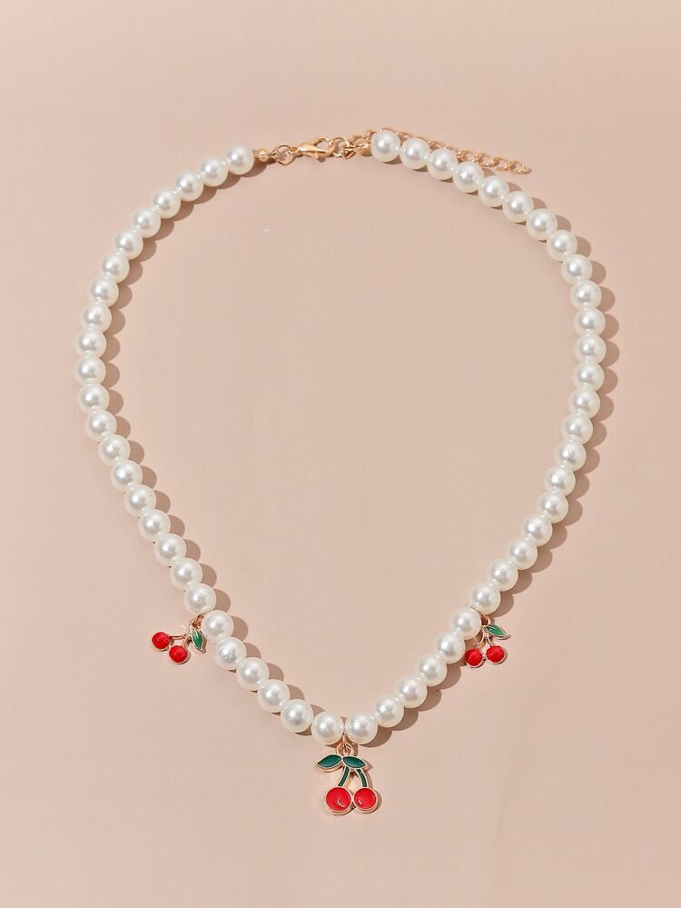 Fruit Charm Faux Pearl Necklace | SHEIN