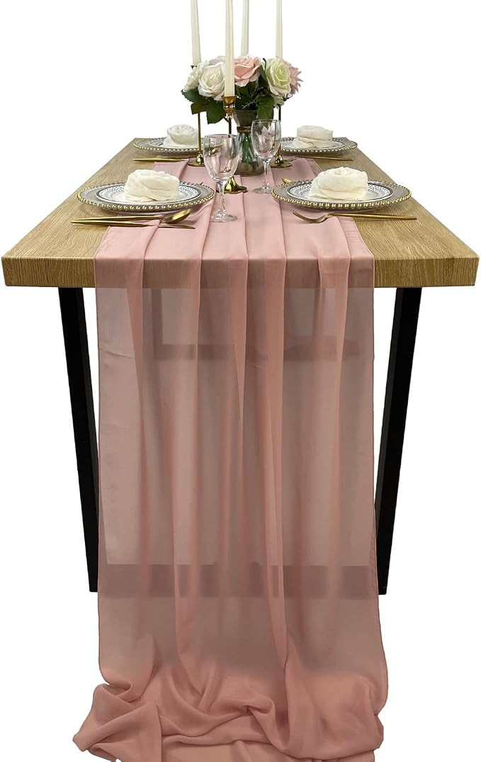 EHLDekol 13ft Dusty Rose Chiffon Table Runners, 29x156 Inches Romantic and Rustic Boho Wedding Ru... | Amazon (US)