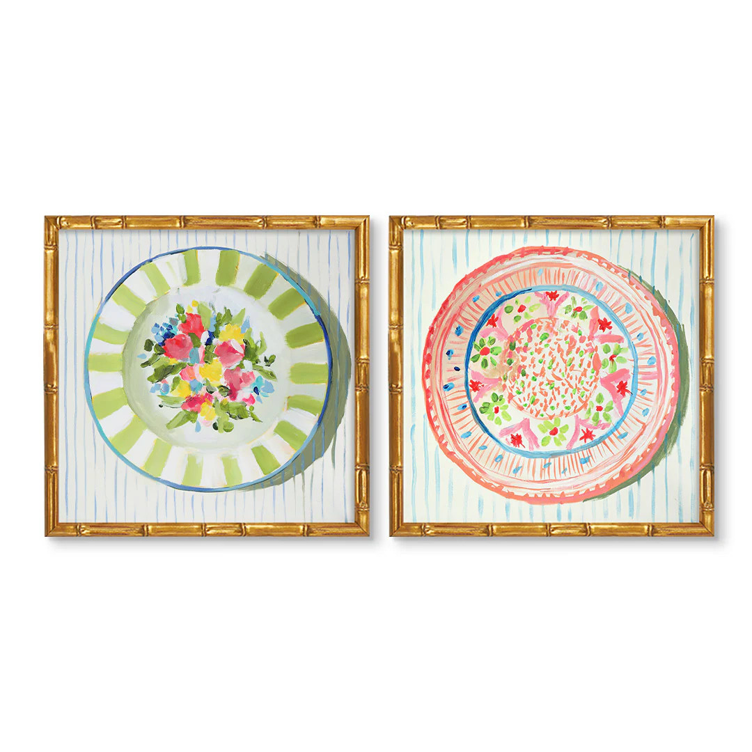 Decorative Spring Plate Art Print Pair | Jenny Westenhofer Vintage Plate Wall Art | Urban Garden Prints