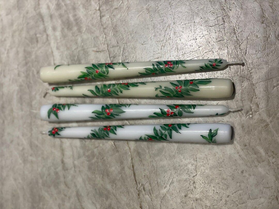 Holiday hand painted floral taper candles | Etsy (US)