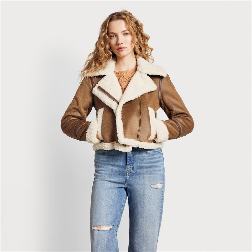 Cropped Faux Shearling Moto Jacket | Sam Edelman