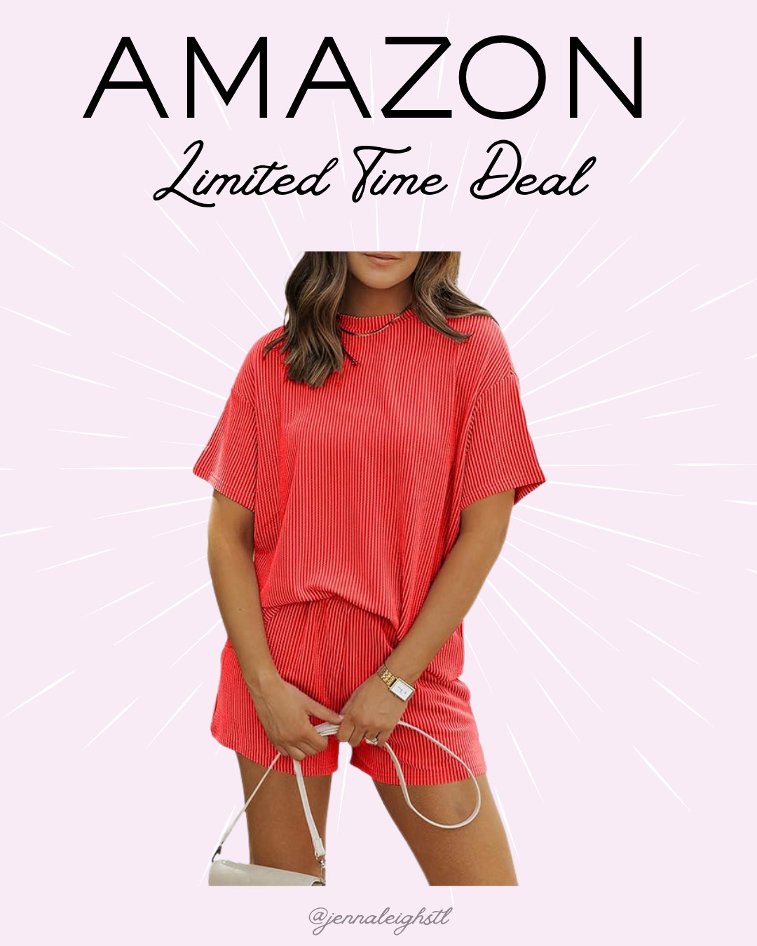 Amazon limited time deal save 30% on this ribbed 2 piece shorts set. Such a cute and comfy summer look and I love this color for the season. 

 #LTKootd #LTKSaleAlert #LTKMidsize