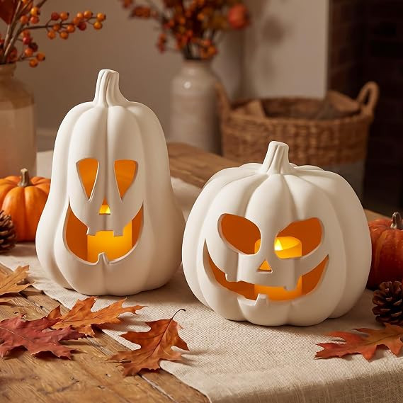 Tioncy 2 Pack Fall Decor Halloween Decorations Terracotta Pumpkin Decoration Handmade Clay Pumpki... | Amazon (US)