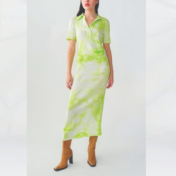HELMUT LANG Ribbed Tie-Dyed Cotton-Jersey Midi Dress - Lime Green | Poshmark