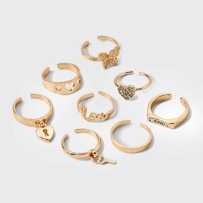 Girls' 8pk Love Ring Set - art class™ Gold | Target
