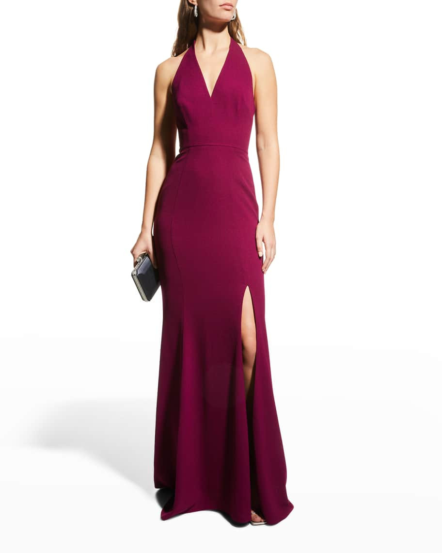 Dress The Population Shiloh Deep-V Halter Gown | Neiman Marcus