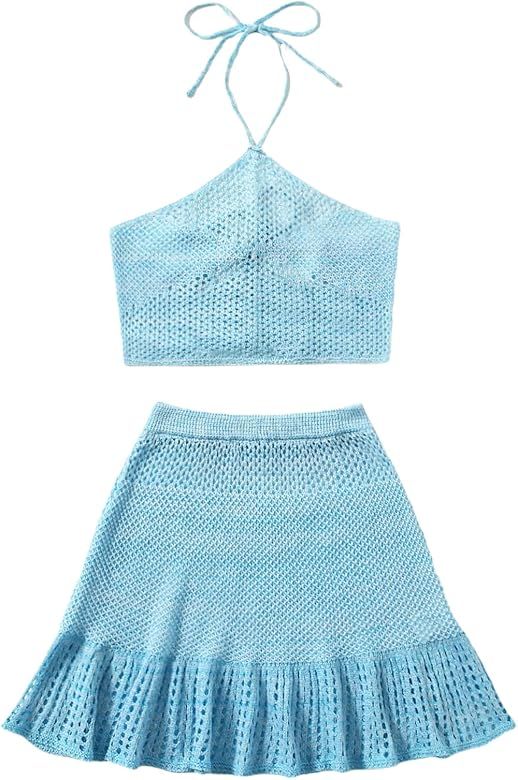SOLY HUX Women's Halter Top and Ruffle Hem Skirt Set 2 Piece Swimsuit Bikini Cover Up | Amazon (US)