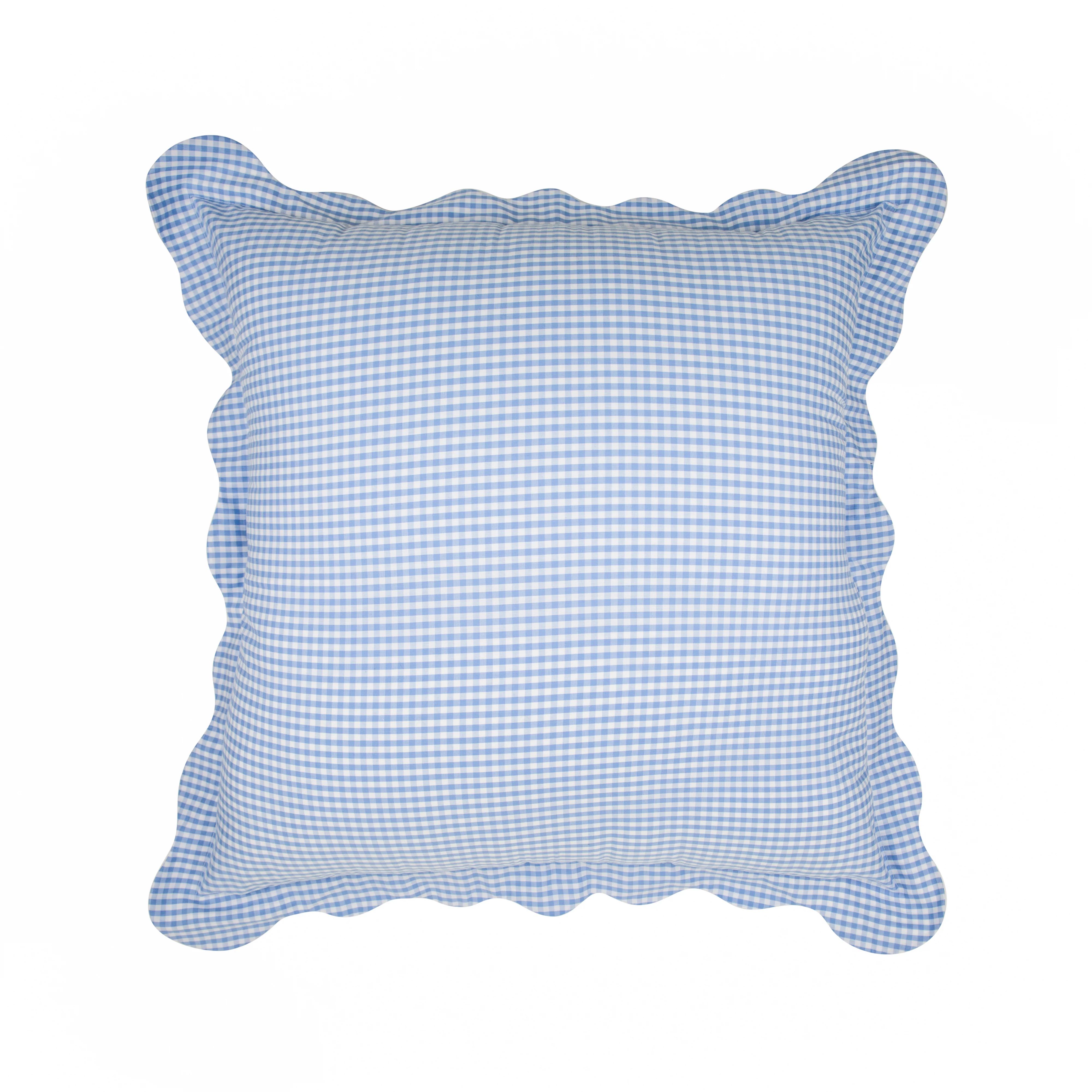 Scalloped Euclid Euro Sham - Park City Periwinkle Check | The Beaufort Bonnet Company