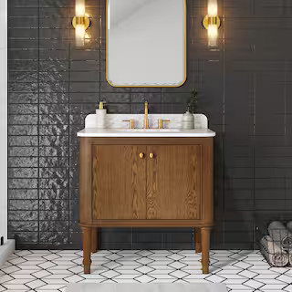 Collette 36 in. Single Sink Cinnamon Oak Bath Vanity with Carrara White Marble Top (Assembled) | The Home Depot