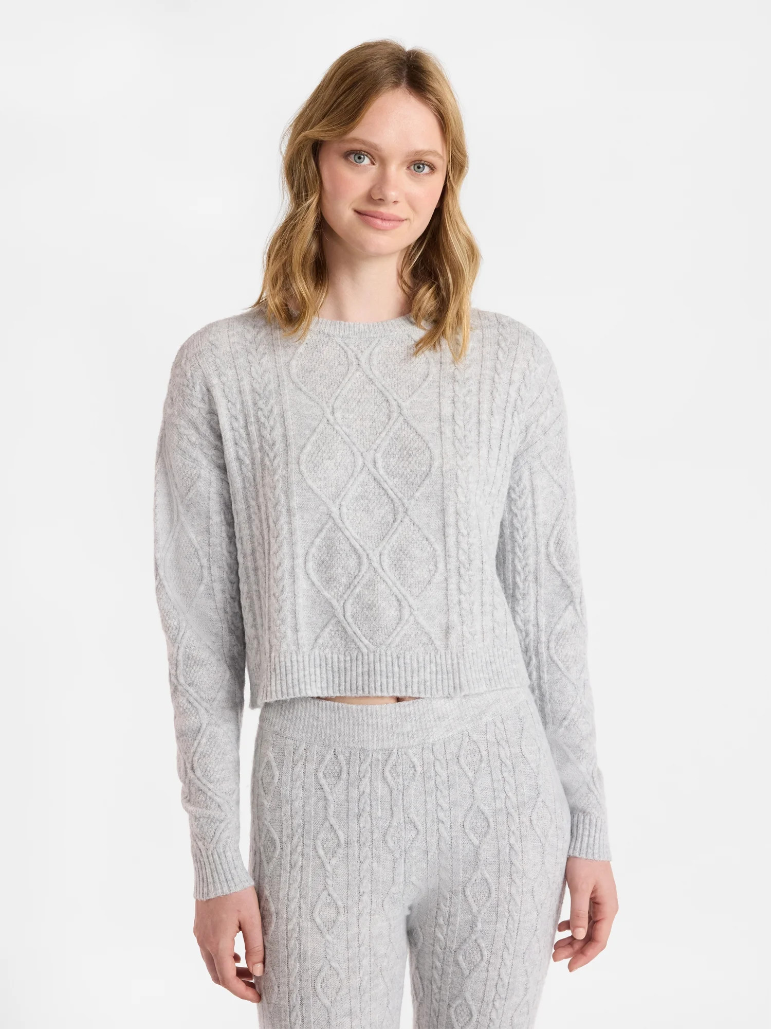 No Boundaries Cable Knit Pullover Sweater, Lightweight, Women’s | Walmart (US)