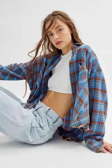 BDG Karl Flannel Drapey Button-Down Top | Urban Outfitters (US and RoW)