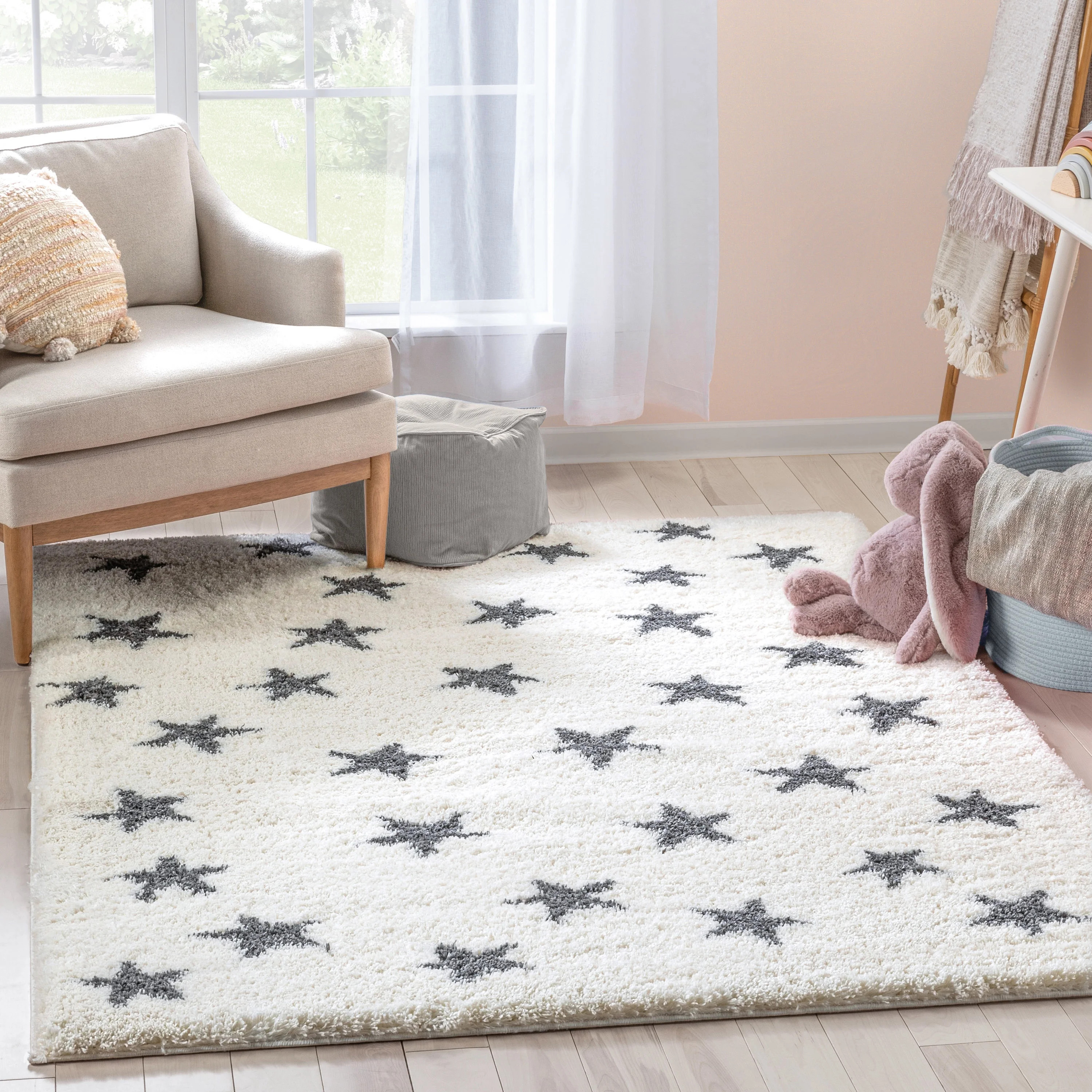 Well Woven Haven Celestial Skies Modern Geometric Ivory Grey Shag Plush Pile 5'3" x 7'3" Area Rug... | Walmart (US)