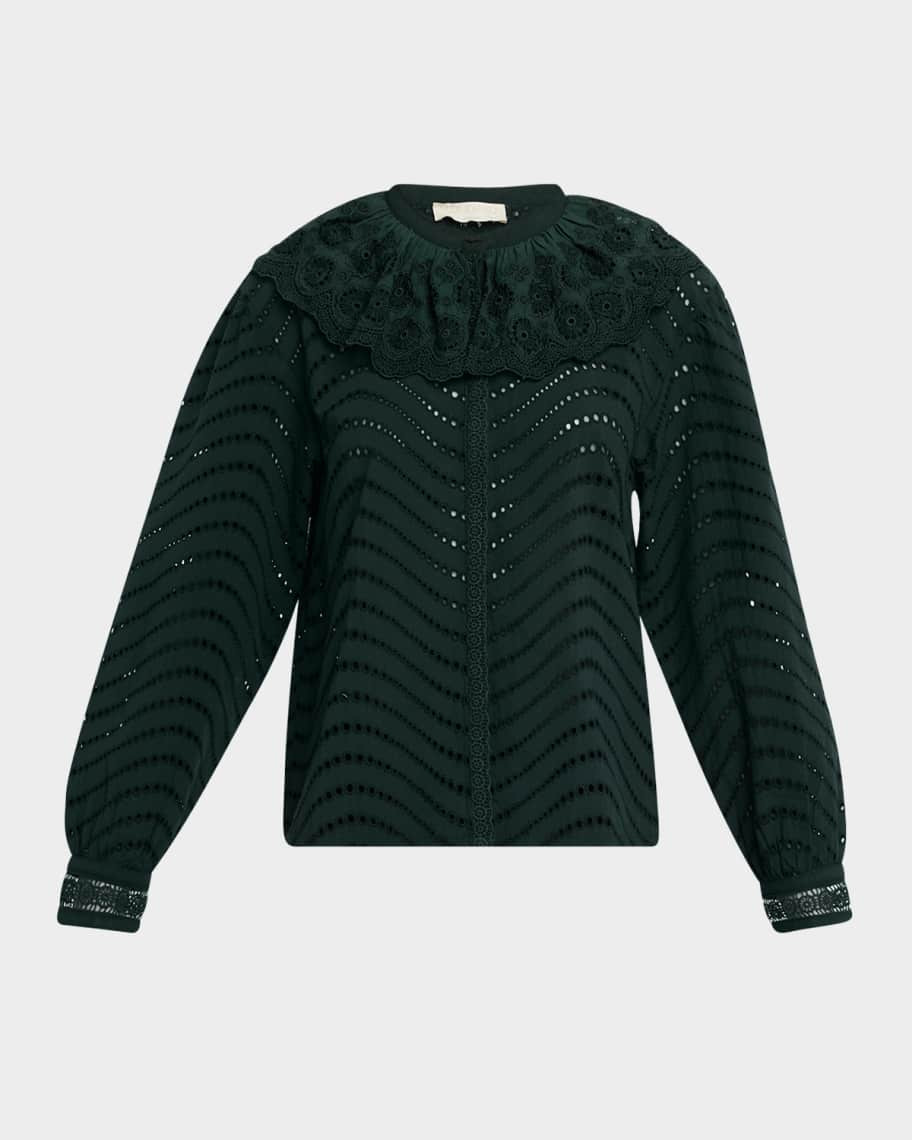 Ulla Johnson Fia Embroidered Scallop-Collar Blouse | Neiman Marcus