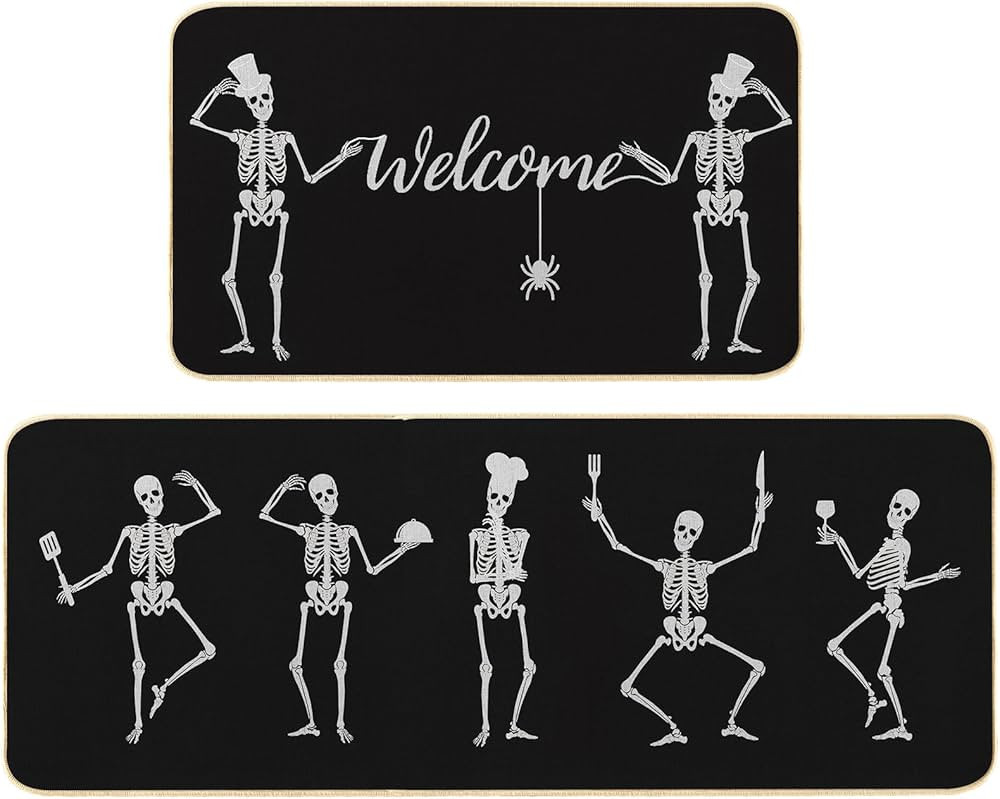 UONMAY Halloween Kitchen Mat Kitchen Rugs Set of 2 Non Slip Washable Door Mat Fun Skeletons Body ... | Amazon (US)