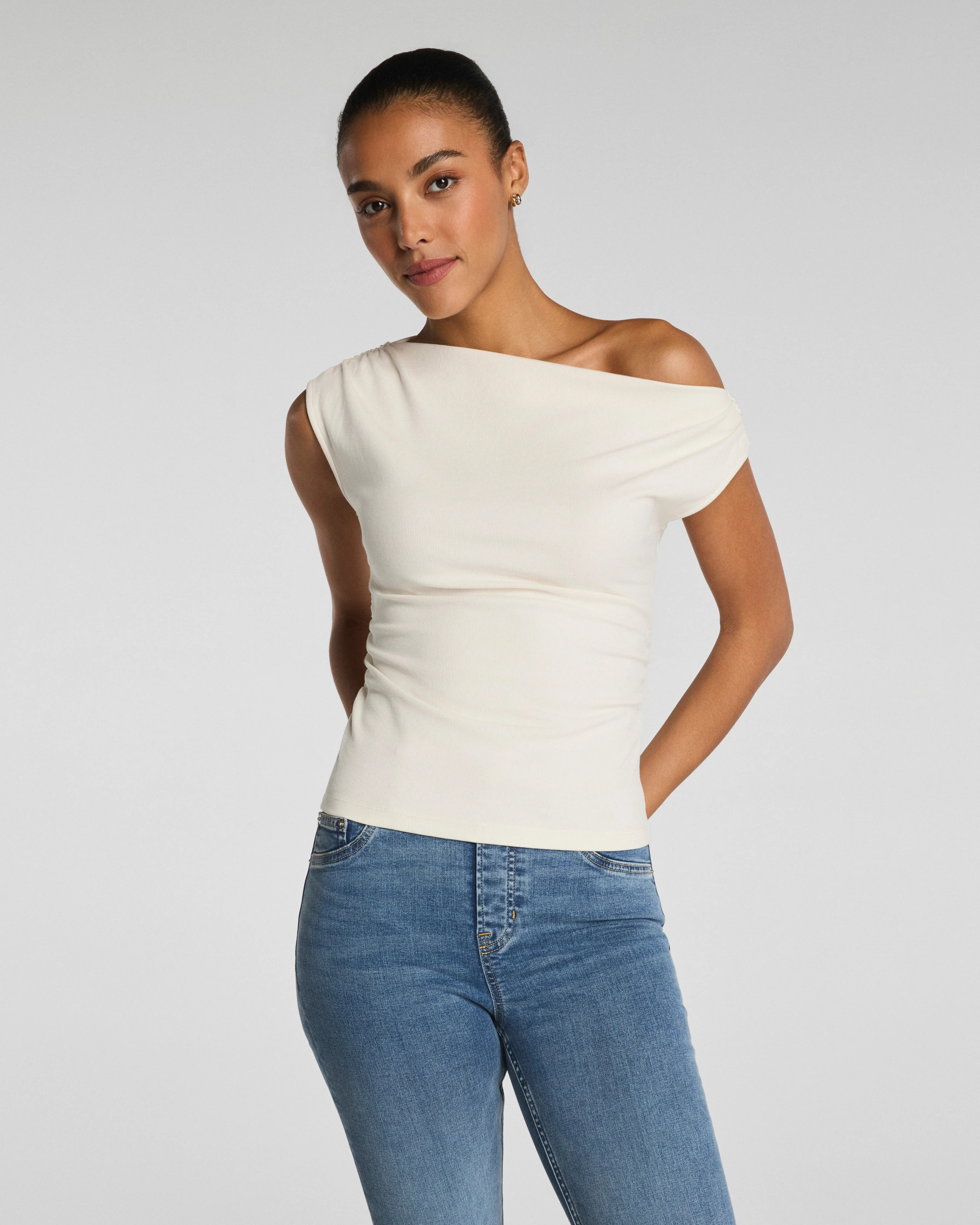 SPANX Ribbed Knit Off-Shoulder Top | Flattering Fit | Spanx