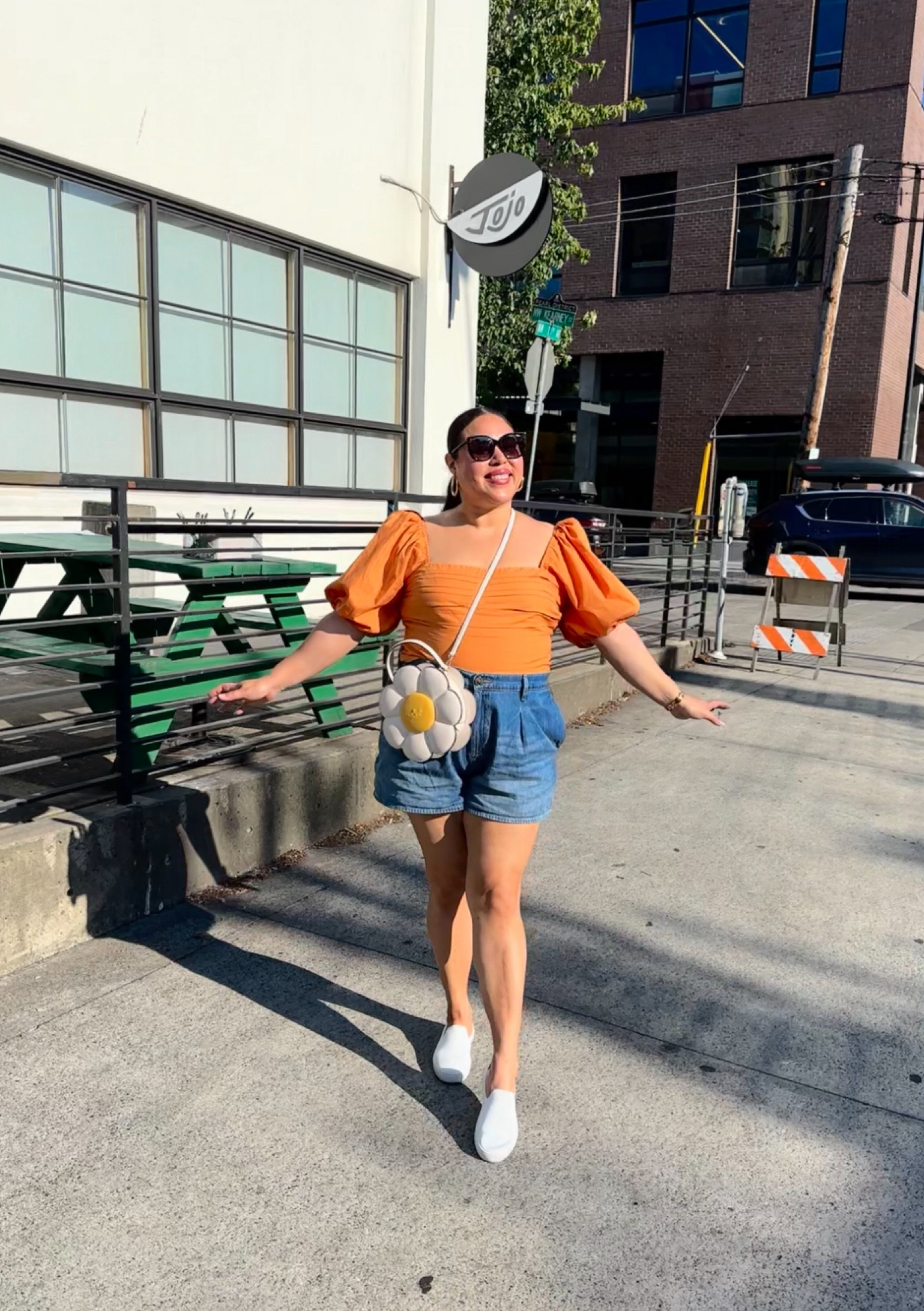 Hoops and a puff sleeve top🎵🌼💁🏽‍♀️

Most of these items are old and sold out, but I’ve linked some cute puff sleeve tops, denim paper bag shorts, gold hoops, and my adorable 3D flower handbag below! #summeroutfit 

#LTKMidsize
