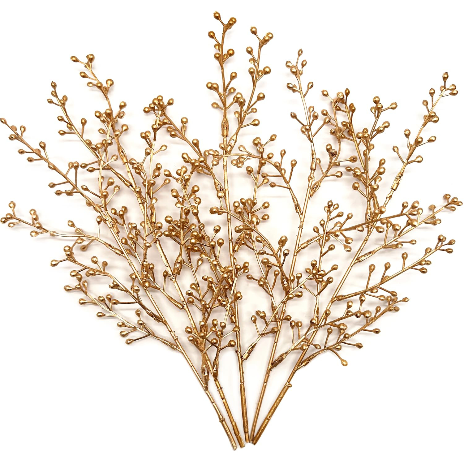Artificial Golden Berry Stem Decor, Faux Glitter Flowers Stems Branches Plants Fake Berries Stick... | Amazon (US)