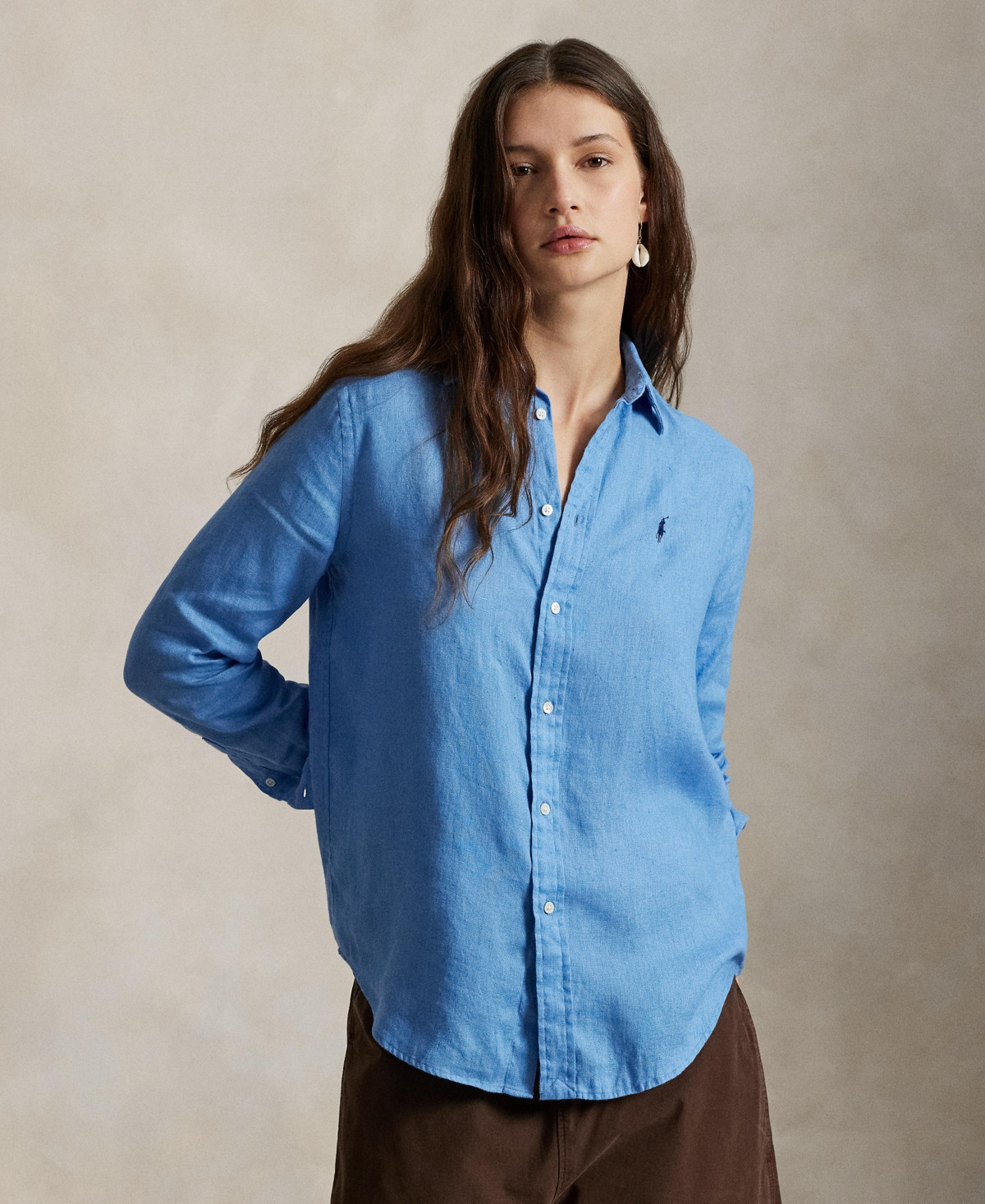 Polo Ralph Lauren Women's Classic-Fit 100% Linen Shirt - Sky Blue | Macy's