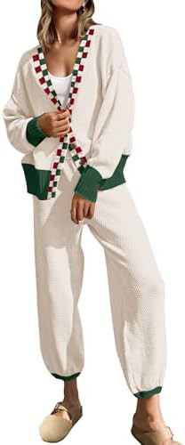 SAUKOLE Womens Two Piece Outfits Knit Sweater Sets Oversized Button Down Cardigan and Long Pants ... | Amazon (US)