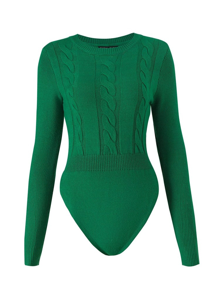 Solid Cable Knit Bodysuit | SHEIN
