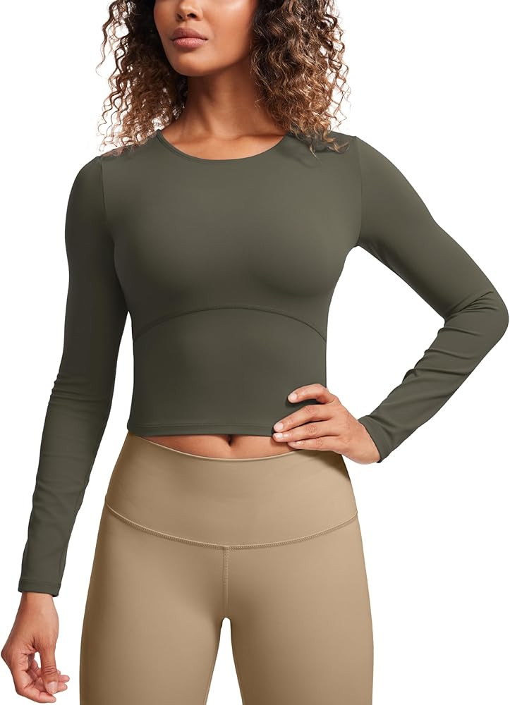 CRZ YOGA Butterluxe Womens Long Sleeve Crop Yoga Shirts Slim Fit Cropped Workout Tops Athletic Ca... | Amazon (US)