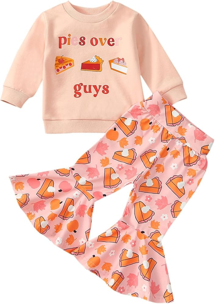 Toddler Baby Girl Christmas Outfit Santa Print Crewneck Shirts Sweatshirt Flower Santa Flare Pant... | Amazon (US)