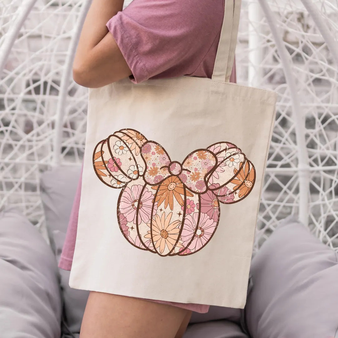 Minnie Cute Tote Bag, Thanksgiving Disney Bag, Disney Minnie Flowers Spooky Tote Bag, Pumpkin Tha... | Etsy (US)