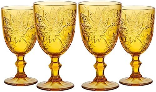 SANHECUN Elegant Highball Glasses Set Wine Goblet Set Drinking Glaware Maple leaf Embossed (4, Wi... | Amazon (US)