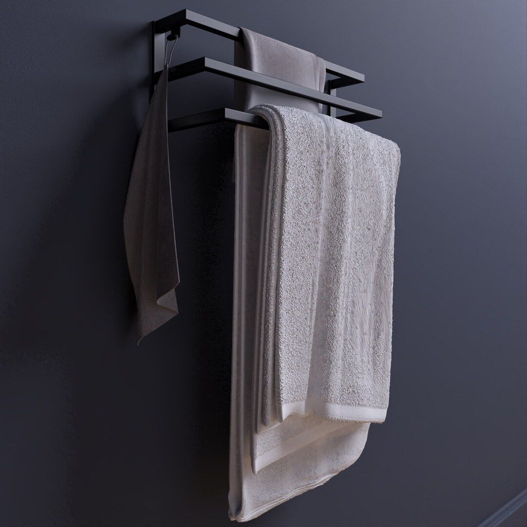 Wall Mounted Towel Rack, Towel holder | 3 tiers modern towel holder | towel rack with hook | blan... | Etsy (US)