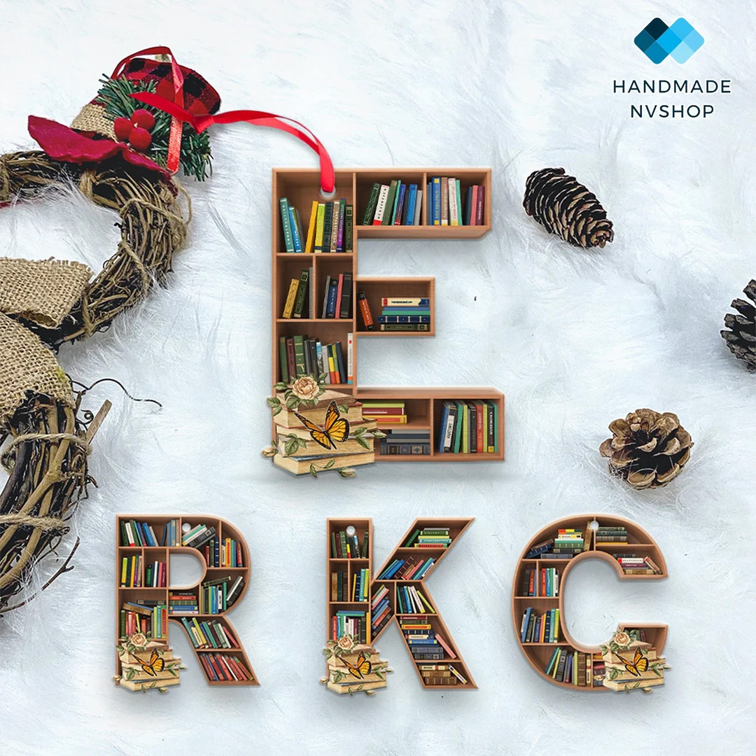 Personalized Bookshelf Ornament, Book Wood Ornament Keepsake, Custom Librarian Book Ornament, Lov... | Etsy (US)