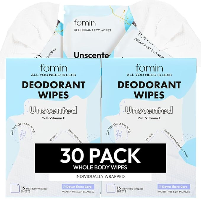 FOMIN Travel Deodorant Wipes - 30 Count - Unscented - pH Balanced, Hypoallergenic Mini Deodorant ... | Amazon (US)