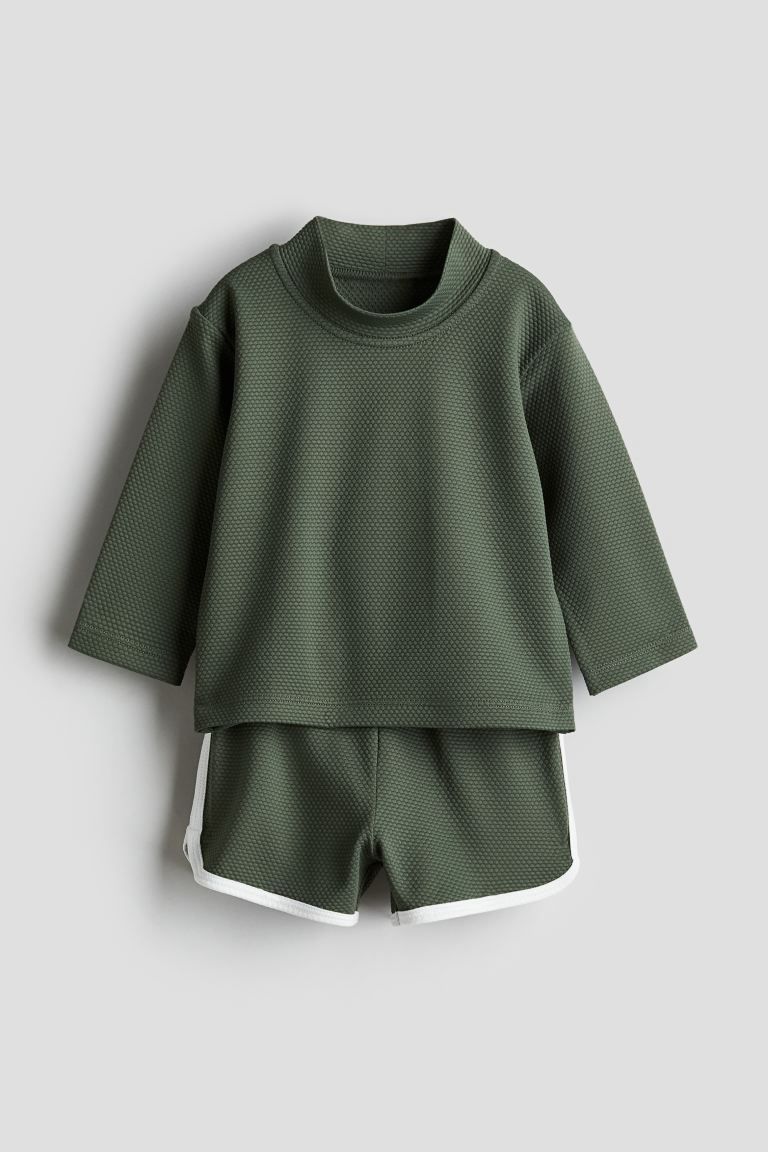 Swim Set UPF 50 - Regular waist - Long sleeve - Dark khaki green - Kids | H&M US | H&M (US + CA)