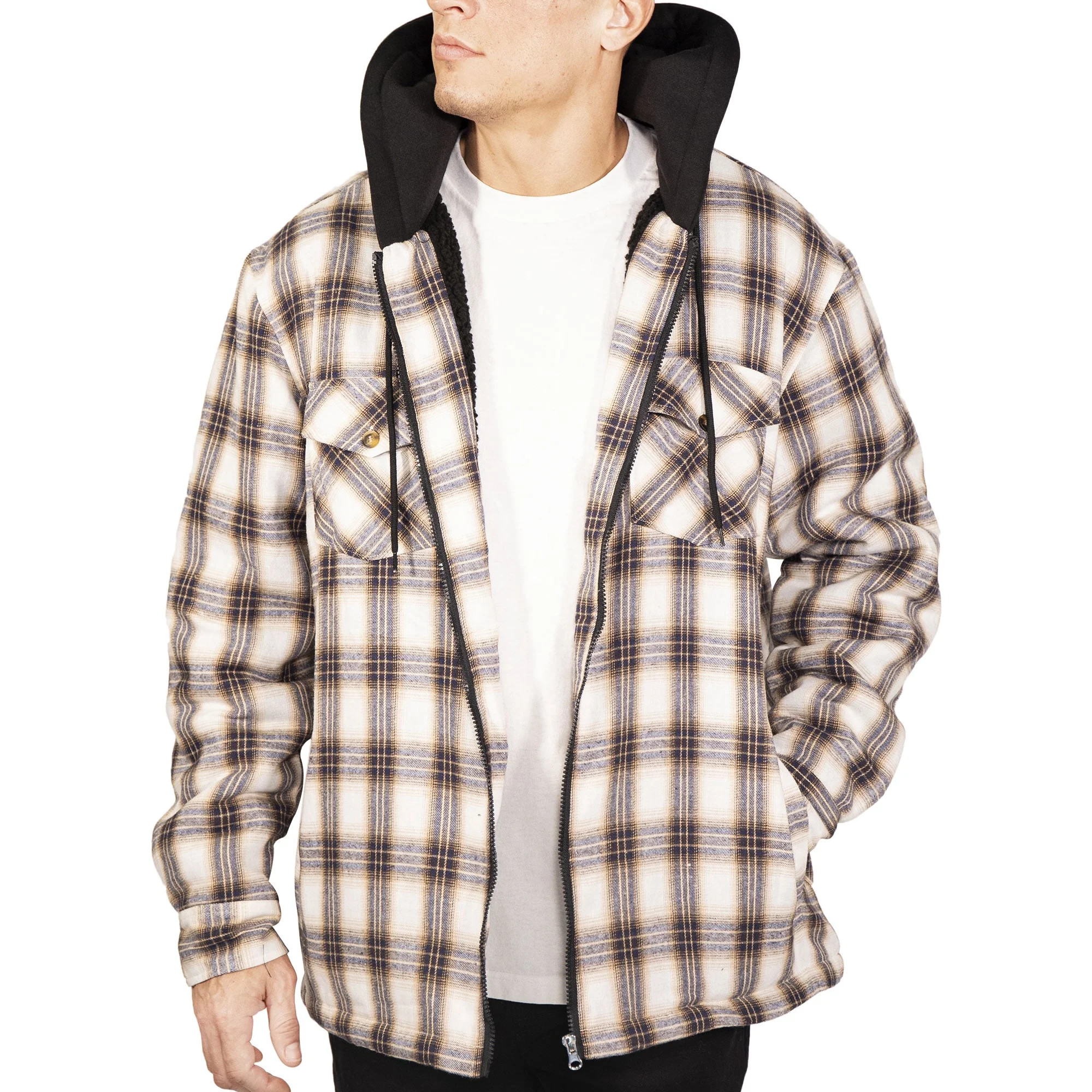 Visive Mens Heavy Sherpa Fleece-Lined Flannel Hooded Jacket - Big & Tall Sizes - Warm Zip Up Hood... | Walmart (US)