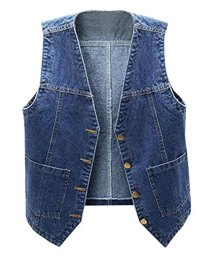 Ladyful Women's Sleeveless Denim Vest V Neck Button Down Jean Waistcoat Jacket | Amazon (US)