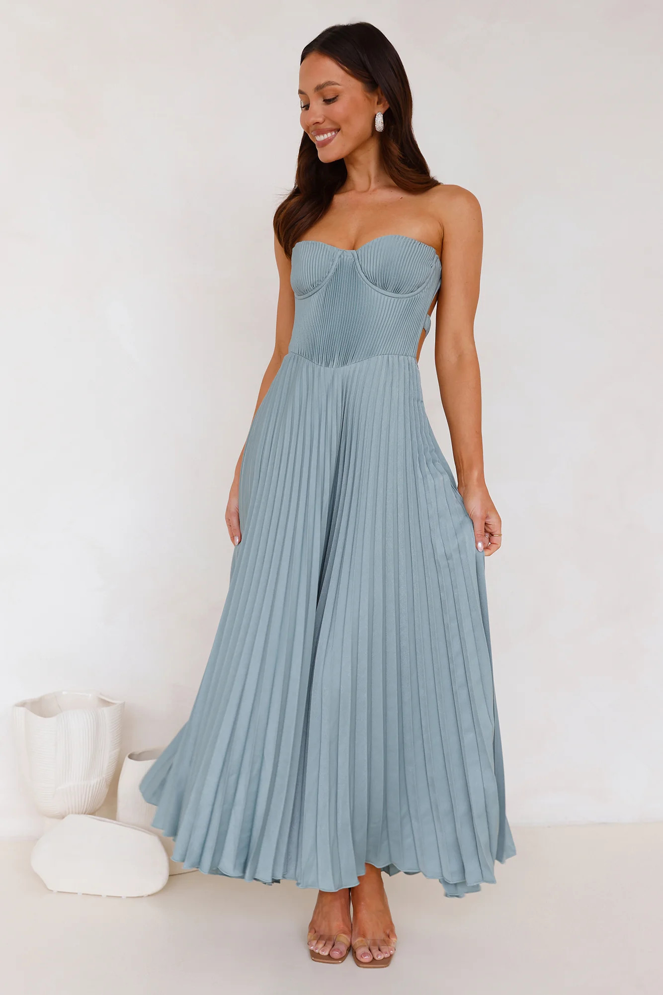 Sunflower Serenity Plisse Maxi Dress Sage | Hello Molly (AU)