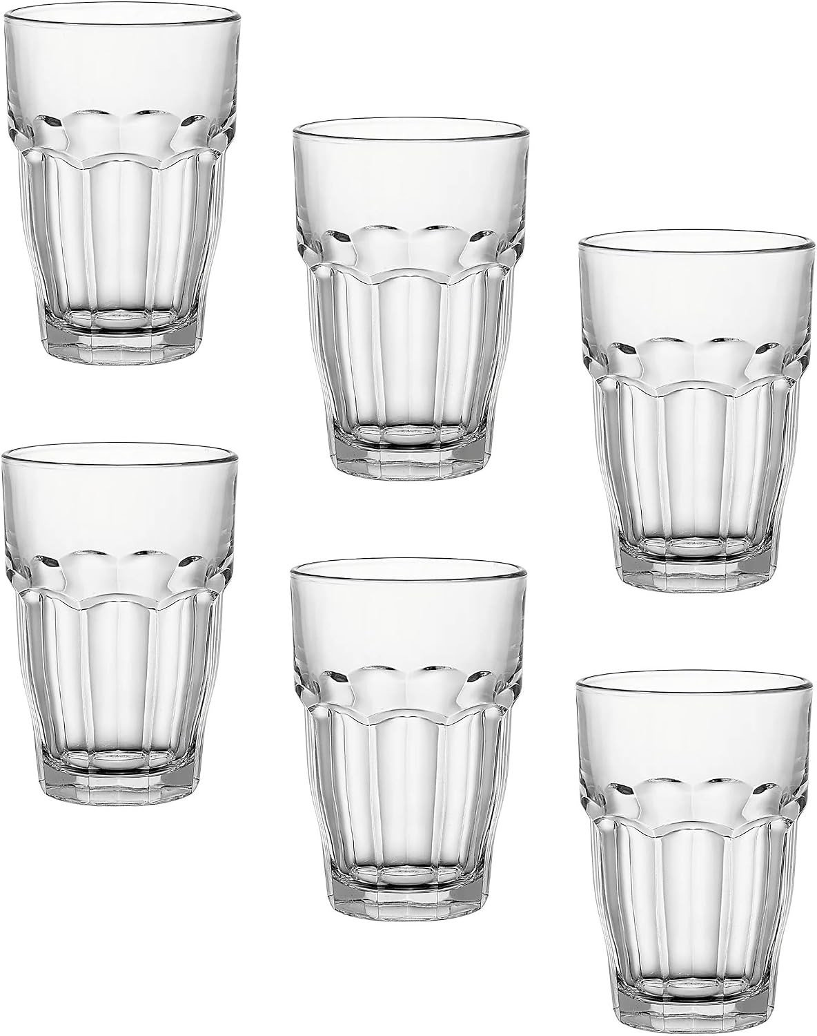 Bormioli Rocco Rock Bar Stackable Beverage Glasses – Set Of 6 Dishwasher Safe Drinking Glasses For Soda, Juice, Milk, Coke, Beer, Spirits – 12.5oz Durable Tempered Glass Water Tumblers For Daily Use | Amazon (US)