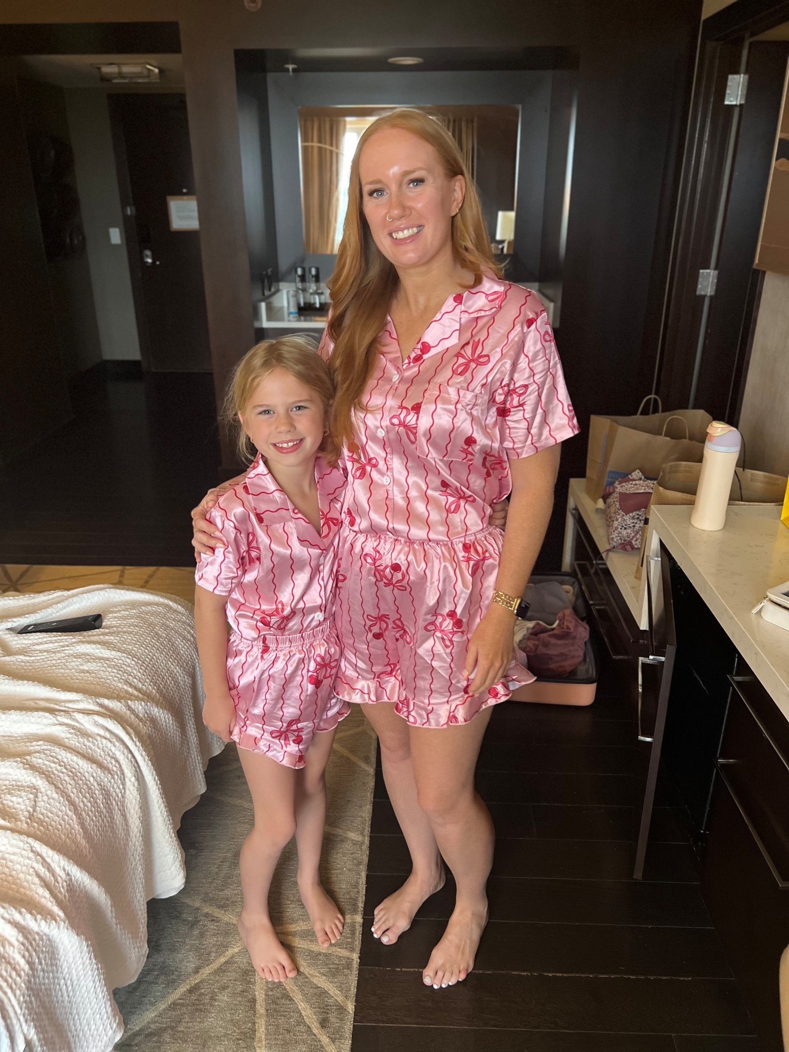 Matching PJs. Mom and daughter matching. Pink silk PJs. Silk pajamas. Cherry 🍒 

Mom - size medium
Daughter- size 7/8 

#LTKOver40 #LTKKids