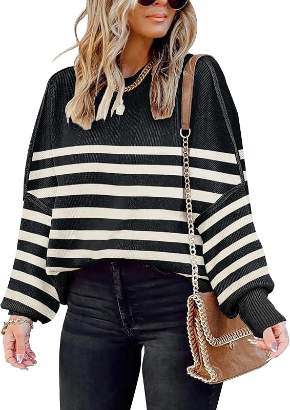 Womens Sweaters Causal Crewneck Batwing Sleeve Knit Top Side Split Oversized Pullover Sweater Loo... | Amazon (US)