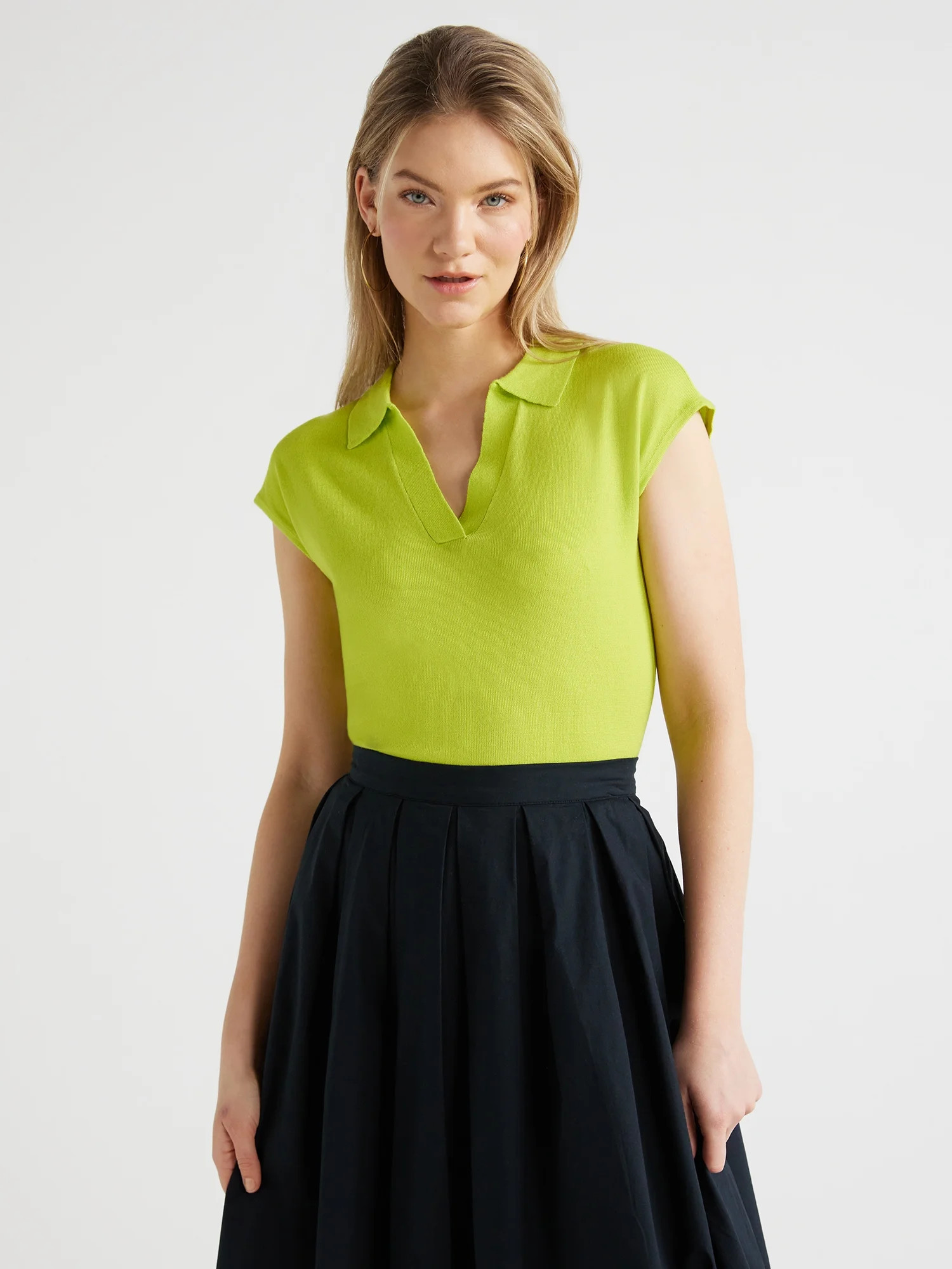 Scoop Women’s Fitted Polo Sweater Tee, Sizes XS-XXL | Walmart (US)