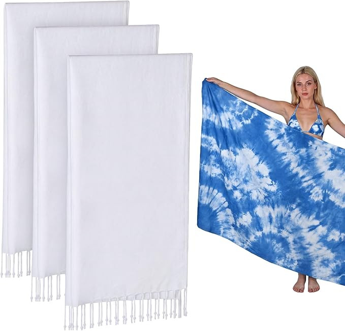 3 Pcs Turkish Beach Towels for Tie Dye Kit, Oversized 71x39 Inch White Beach Towel Bulk Bath Pool... | Amazon (US)