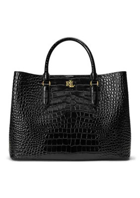Lauren Ralph Lauren Embossed Leather Large Marcy Satchel, Black | Belk