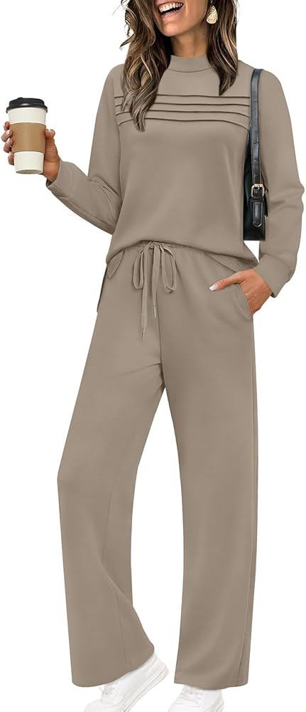 WIHOLL Two Piece Sets for Women Fall Travel Vacation Outfits 2026 Long Sleeve Lounge Sets Side Sl... | Amazon (US)