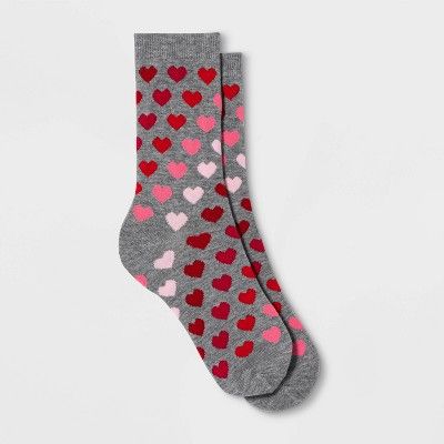 Women's Graffiti Hearts Valentine's Day Crew Socks - Charcoal Gray One Size | Target