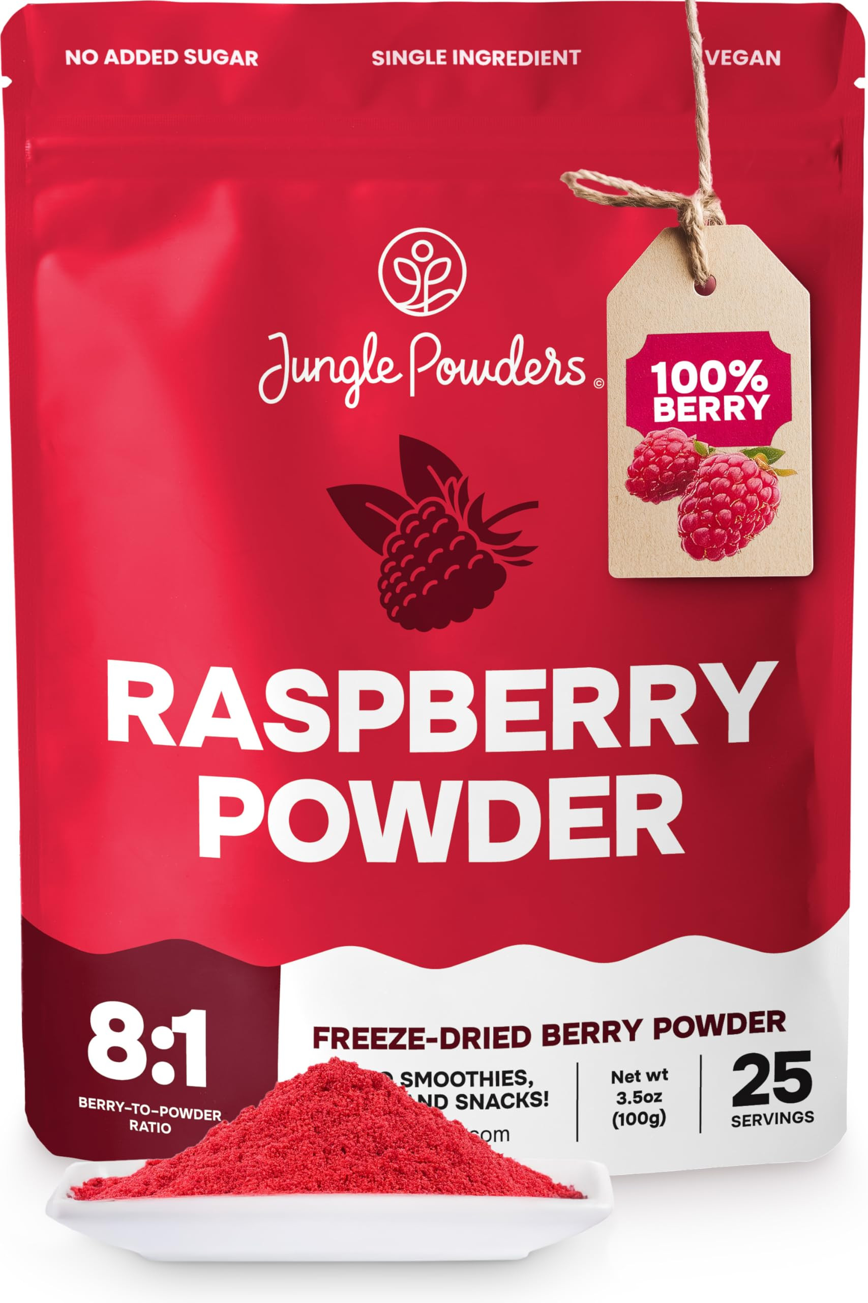 Jungle Powders Raspberry Powder 3.5 Ounce Bag, Food Grade Powdered Unsweetened Freeze Dried Raspb... | Amazon (US)