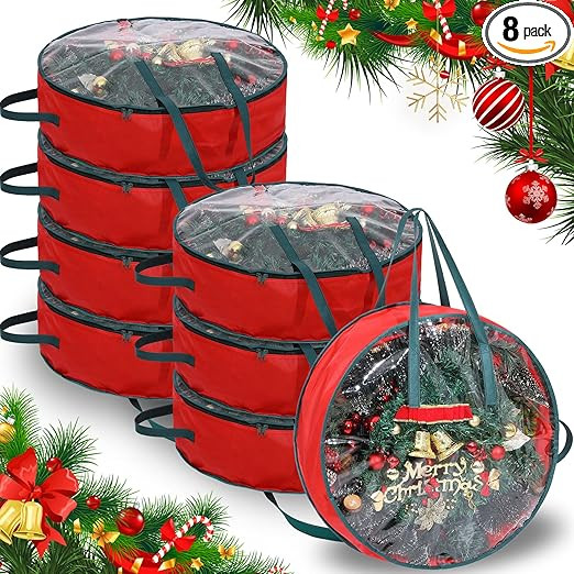 Shappy 8 Pcs Christmas Wreath Storage Bag Clear Wreath Box Wreath Storage Containers with Clear W... | Amazon (US)