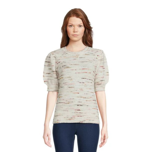 Time and Tru Women's Puff Shoulder Sweater with Short Sleeves, Sizes XS-3XL | Walmart (US)